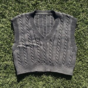 SHEIN Dark Gray Cable Knit V-Neck Sweater Vest